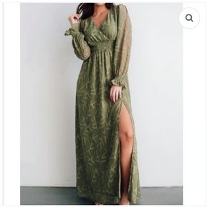 Baltic Born Bridget Textured Sage Green Dusty Olive Maxi Dress Sz L Like New